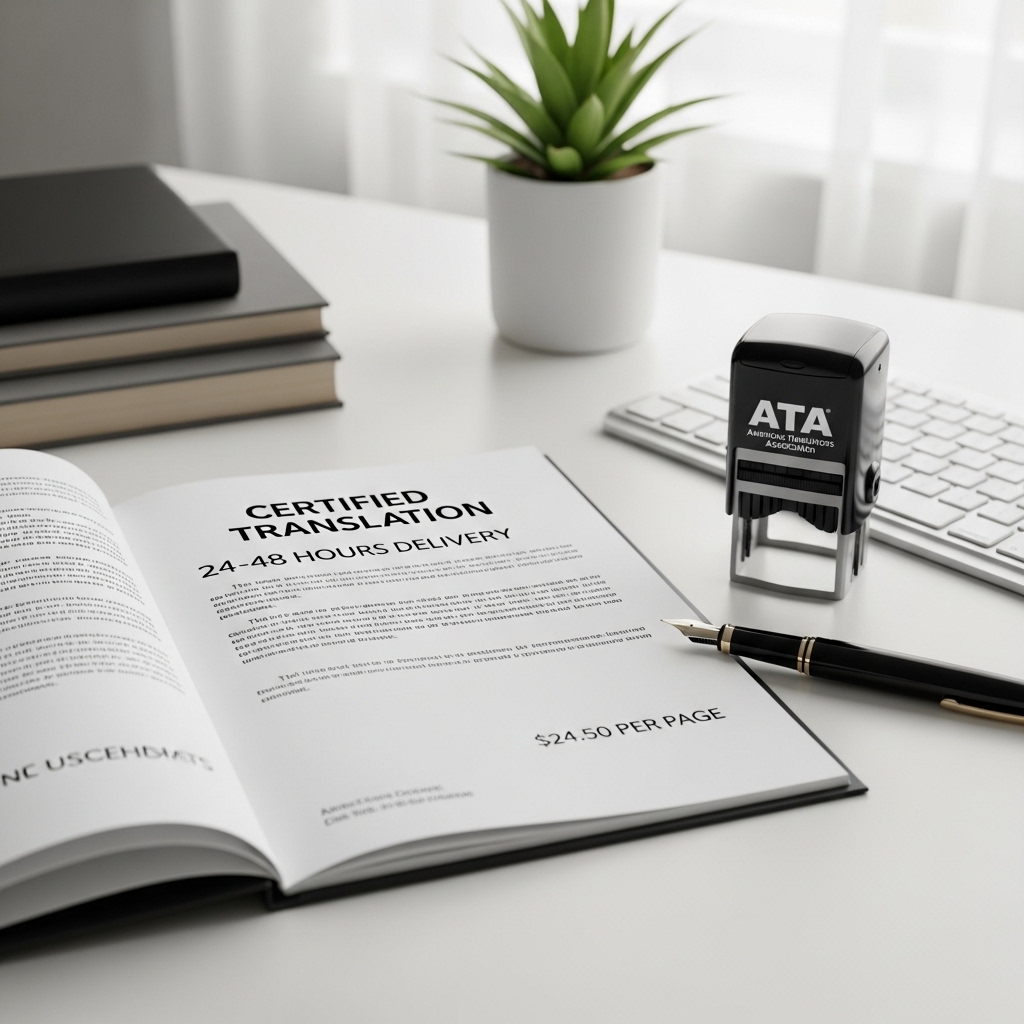 Certified USCIS document translation with ATA seal and Vkor Translations pricing/delivery details