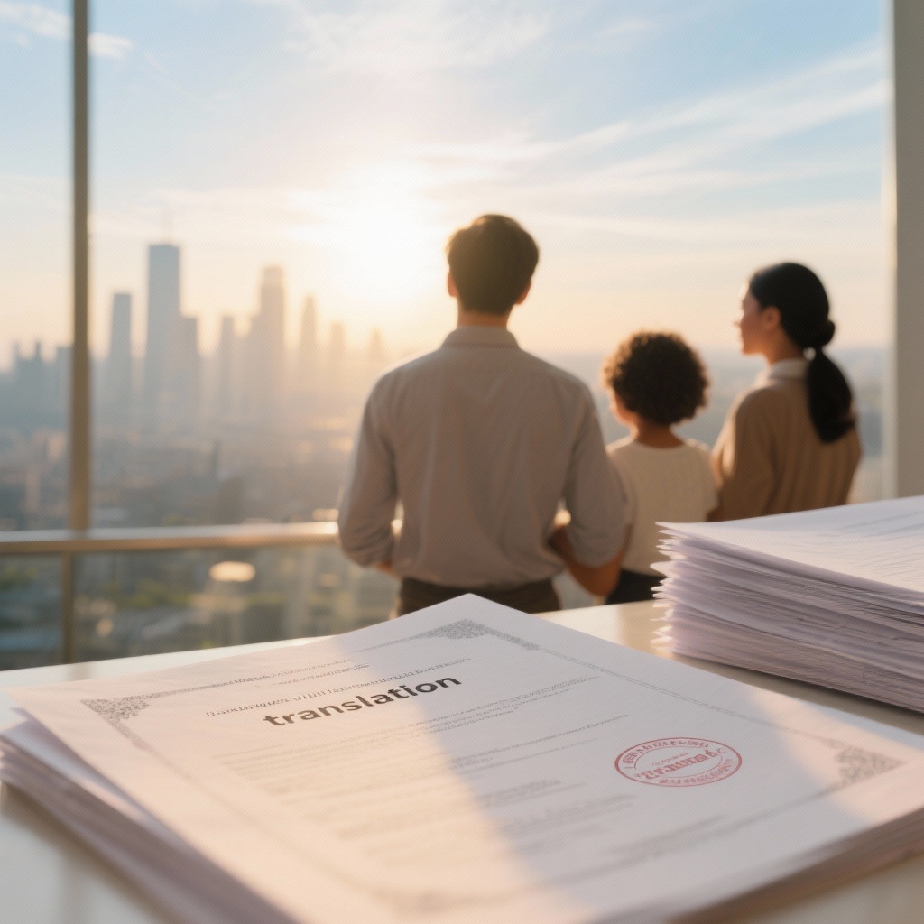 Smiling family looking towards future in USA with certified USCIS document translation